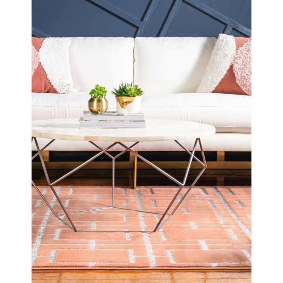 Marilyn Monroe Glam Collection Textured Geometric Trellis Area Rug_MMG001, 4 ft x 6 ft, Coral/Silver