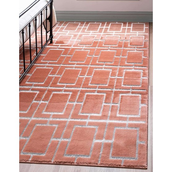 Marilyn Monroe Glam Collection Textured Geometric Trellis Area Rug_MMG001, 4 ft x 6 ft, Coral/Silver