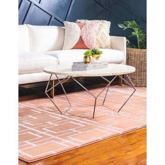 Marilyn Monroe Glam Collection Textured Geometric Trellis Area Rug_MMG001, 4 ft x 6 ft, Coral/Silver