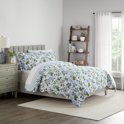 Grand Arbor Printed 3 Piece Cotton Bedspread Set, Luxurious All Season Bedding Set, Includes Bedspread and 2 Pillow Shams, Machine Washable Queen Bed Set, Blue