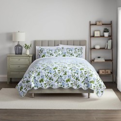 Grand Arbor Printed 3 Piece Cotton Bedspread Set, Luxurious All Season Bedding Set, Includes Bedspread and 2 Pillow Shams, Machine Washable Queen Bed Set, Blue