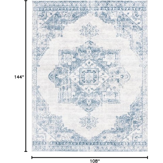 Layla Collection Area Rug - 9' x 12', Ivory Grey & Blue, Shabby Chic Design, Non-Shedding & Easy Care, Ideal for High Traffic Areas in Living Room, Bedroom, Dining (LAY100A-9)