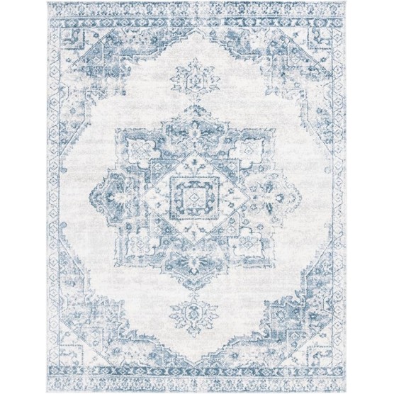 Layla Collection Area Rug - 9' x 12', Ivory Grey & Blue, Shabby Chic Design, Non-Shedding & Easy Care, Ideal for High Traffic Areas in Living Room, Bedroom, Dining (LAY100A-9)