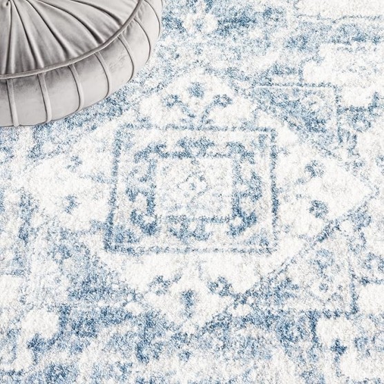 Layla Collection Area Rug - 9' x 12', Ivory Grey & Blue, Shabby Chic Design, Non-Shedding & Easy Care, Ideal for High Traffic Areas in Living Room, Bedroom, Dining (LAY100A-9)