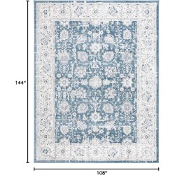 Layla Collection Area Rug - 9' x 12', Blue & Ivory Grey, Shabby Chic Design, Non-Shedding & Easy Care, Ideal for High Traffic Areas in Living Room, Bedroom, Dining (LAY101M-9)