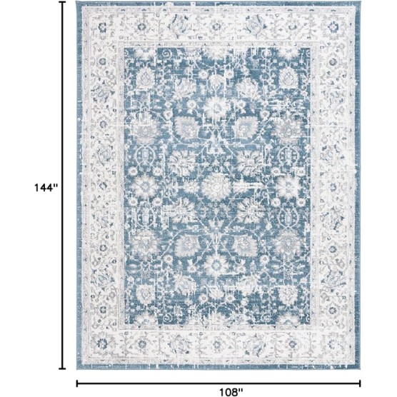 Layla Collection Area Rug - 9' x 12', Blue & Ivory Grey, Shabby Chic Design, Non-Shedding & Easy Care, Ideal for High Traffic Areas in Living Room, Bedroom, Dining (LAY101M-9)