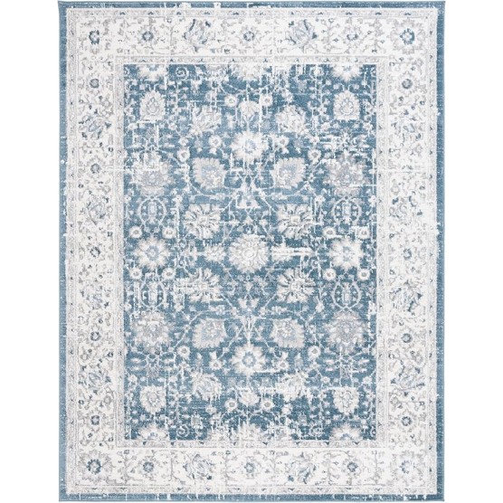 Layla Collection Area Rug - 9' x 12', Blue & Ivory Grey, Shabby Chic Design, Non-Shedding & Easy Care, Ideal for High Traffic Areas in Living Room, Bedroom, Dining (LAY101M-9)