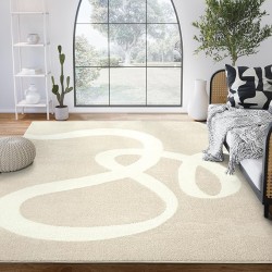 Deco Collection Area Rug - Beige Modern Abstract Ribbon Design - 8' x 10' - for Living Room, Bedroom & Office