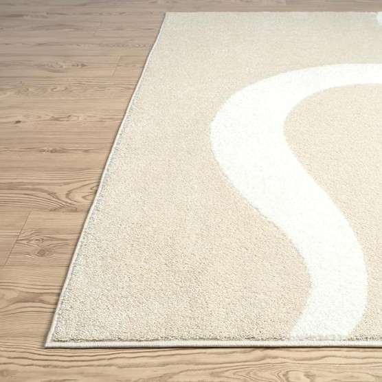 Deco Collection Area Rug - Beige Modern Abstract Ribbon Design - 8' x 10' - for Living Room, Bedroom & Office
