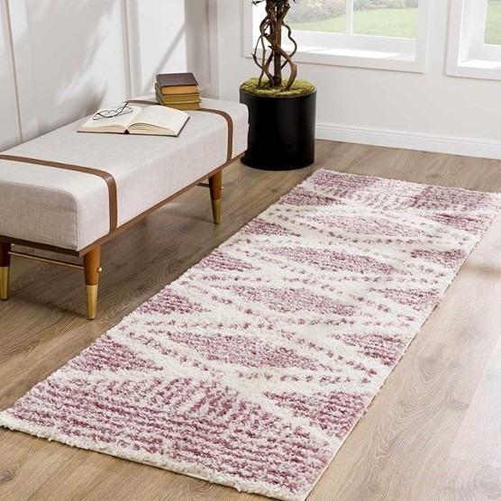 Trunding Moroccan Farmhouse Living Room, Bedroom Shaggy Area Rug - Bohemian Shag - Plush Pile - Southwestern Boho Soft Carpet - Pink, Cream, Ivory - 7'10" x 10'3"