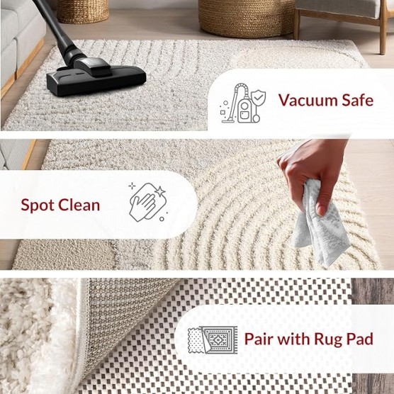 Gloria Abstract Shag Area Rug, 12x15, Beige