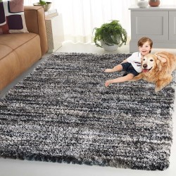 Cloud Shag Collection Area Rug - 9' x 12', Grey & Blue, Contemporary Design, Ideal for High Traffic Areas in Living Room, Bedroom & Dining Room (CLD111F-9)