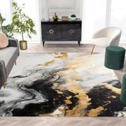 Modern Contemporary Aesthetics Black Grey Gold Marble Abstract Area Rug for Livingroom Bedroom Faux Wool Art Decor Carpet Under Dining Table Indoor Home Office Rugs 8x10
