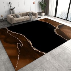 Brown Black Marble Area Rugs, Luxurious Geometric Gold Stripes Indoor Carpet, Machine Washable Low-Pile Accent Floor Throw Rugs for Living Room Bedroom Dining Room 6' x 9', Style-18
