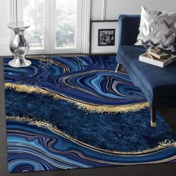 Luxury Royal Blue Gold Swirl Marble Texture Art Rug, Nordic Abstract Art Machine Washable Area Rug, Soft Non-Slip Washable Mat for Living Room Bedroom Porch Hallway Dining Table-6x8ft