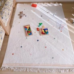 Plush Carpet with Tassel for Bedroom Girl Room,Super Soft Bedside Blanket Area Rug with dot Pattern,Cute Tassel Floor mat for Living Room,Moisture-Proof Cotton Backing,Crawling mats