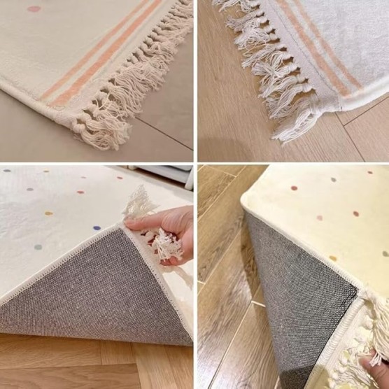 Plush Carpet with Tassel for Bedroom Girl Room,Super Soft Bedside Blanket Area Rug with dot Pattern,Cute Tassel Floor mat for Living Room,Moisture-Proof Cotton Backing,Crawling mats