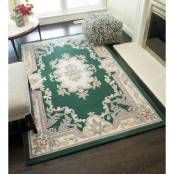 Vintage Hand Tufted Aubusson Design Area Rug,Floral Print Rectangular Rug for Living Room Non-Slip Ultra-Thin Floor Carpet, Pure Wool Soft Luxury Rug for Home Decor Dark Green(5x8Ft)