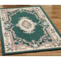 Vintage Hand Tufted Aubusson Design Area Rug,Floral Print Rectangular Rug for Living Room Non-Slip Ultra-Thin Floor Carpet, Pure Wool Soft Luxury Rug for Home Decor Dark Green(5x8Ft)