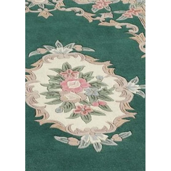 Vintage Hand Tufted Aubusson Design Area Rug,Floral Print Rectangular Rug for Living Room Non-Slip Ultra-Thin Floor Carpet, Pure Wool Soft Luxury Rug for Home Decor Dark Green(5x8Ft)