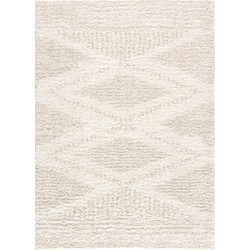 Galaxy Boho Moroccan Geometric Shag Area Area Rug - High Pile Super Soft Carpet for Living Room, Bedroom - Light Beige, Cream, White - 6'7" x 9'
