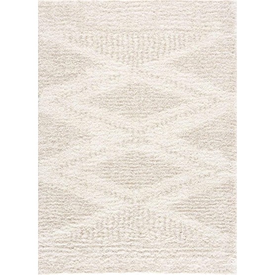 Galaxy Boho Moroccan Geometric Shag Area Area Rug - High Pile Super Soft Carpet for Living Room, Bedroom - Light Beige, Cream, White - 6'7" x 9'