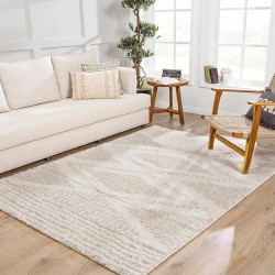 Galaxy Boho Moroccan Geometric Shag Area Area Rug - High Pile Super Soft Carpet for Living Room, Bedroom - Light Beige, Cream, White - 6'7" x 9'