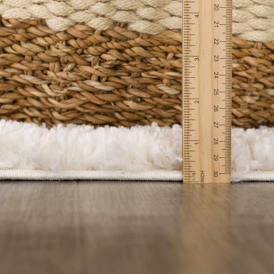 Galaxy Boho Moroccan Geometric Shag Area Area Rug - High Pile Super Soft Carpet for Living Room, Bedroom - Light Beige, Cream, White - 6'7" x 9'