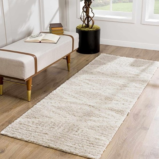Galaxy Boho Moroccan Geometric Shag Area Area Rug - High Pile Super Soft Carpet for Living Room, Bedroom - Light Beige, Cream, White - 6'7" x 9'