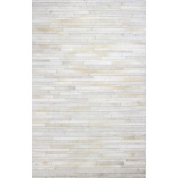 Premium Cowhide Leather Stripes Pattern Area Rug, Luxury Non Slip Floor Accent for Dining Room, Living Room, Bedroom, Elegant Entryway Carpet, Size-5X8 ft, White
