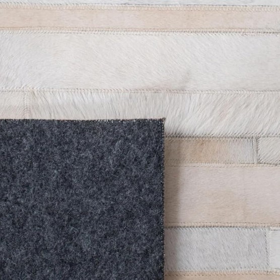 Premium Cowhide Leather Stripes Pattern Area Rug, Luxury Non Slip Floor Accent for Dining Room, Living Room, Bedroom, Elegant Entryway Carpet, Size-5X8 ft, White