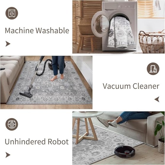 -8x10 Area Rugs-Boho Rugs for Living Room Machine Washable-3D Rugs for Bedroom-Non Slip Floor Rug-Moroccan Indoor Carpet for Bedroom Dining Room