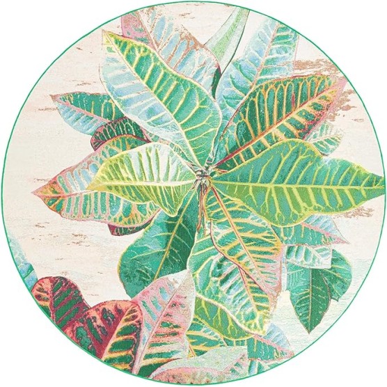 Outdoor Botanical Collection Area Rug - Foliage (7' 1" Round Multi/Blue)