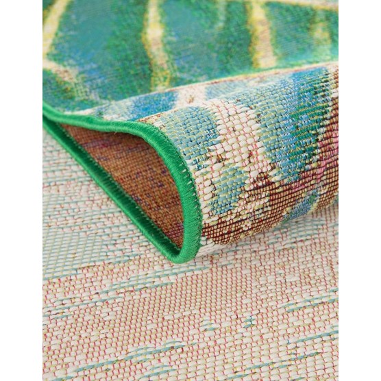 Outdoor Botanical Collection Area Rug - Foliage (7' 1" Round Multi/Blue)