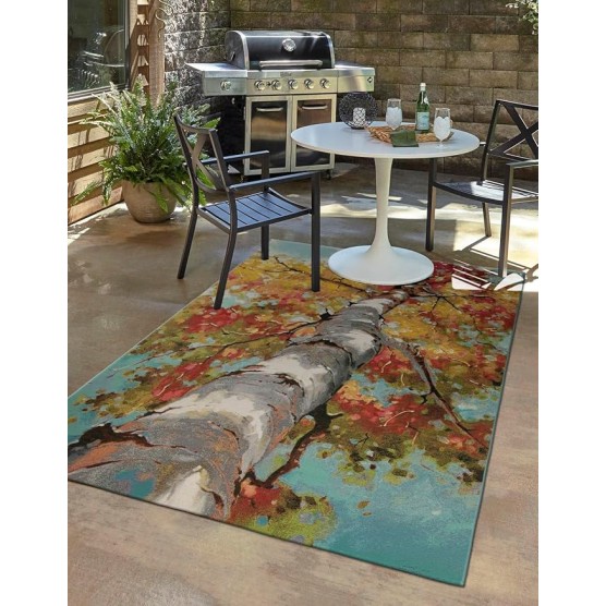Outdoor Botanical Collection Area Rug - Autumn (9' x 12' Rectangle Multi/Red)