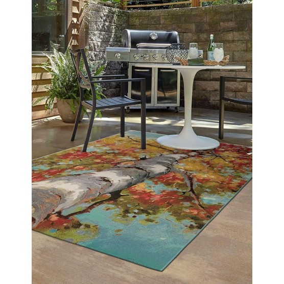 Outdoor Botanical Collection Area Rug - Autumn (9' x 12' Rectangle Multi/Red)
