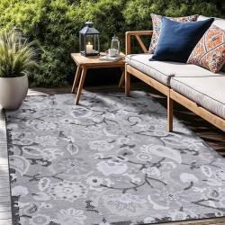 Floral Indoor Outdoor Rugs 8x10 Large Area Rug for Living Room, Patio Decor, Kitchen, and Entryway Rug, Washable Stain Resistant Outside Carpet Gray 8 x 10