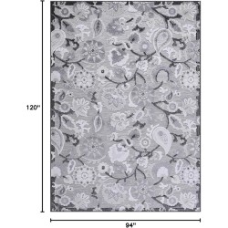 Floral Indoor Outdoor Rugs 8x10 Large Area Rug for Living Room, Patio Decor, Kitchen, and Entryway Rug, Washable Stain Resistant Outside Carpet Gray 8 x 10