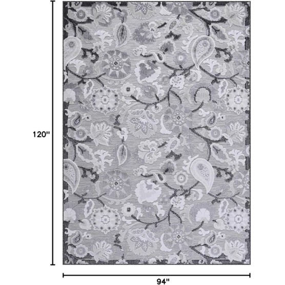 Floral Indoor Outdoor Rugs 8x10 Large Area Rug for Living Room, Patio Decor, Kitchen, and Entryway Rug, Washable Stain Resistant Outside Carpet Gray 8 x 10