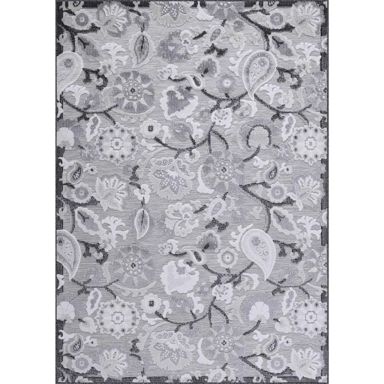 Floral Indoor Outdoor Rugs 8x10 Large Area Rug for Living Room, Patio Decor, Kitchen, and Entryway Rug, Washable Stain Resistant Outside Carpet Gray 8 x 10