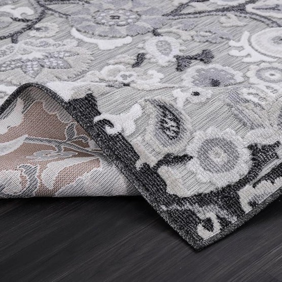 Floral Indoor Outdoor Rugs 8x10 Large Area Rug for Living Room, Patio Decor, Kitchen, and Entryway Rug, Washable Stain Resistant Outside Carpet Gray 8 x 10