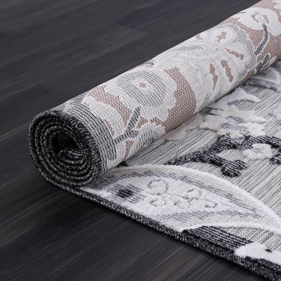 Floral Indoor Outdoor Rugs 8x10 Large Area Rug for Living Room, Patio Decor, Kitchen, and Entryway Rug, Washable Stain Resistant Outside Carpet Gray 8 x 10