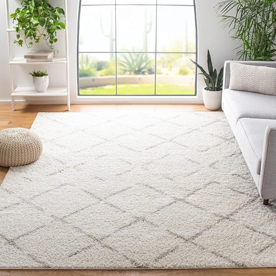 Arizona Shag Collection Area Rug - 11' Square, Ivory & Beige, Moroccan Design, Non-Shedding & Easy Care, 1.6-inch Thick, Ideal for The Living Room, Bedroom, Dining Room (ASG743A-11SQ)