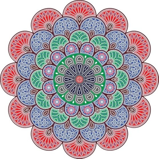 Luxury Flower Mandala Shaped Decorative Area Rug 10ft Round Blue Green Red Soft Wool Modern Aesthetic Rug for Livingroom Bedroom Diningroom Nursery Playroom Office Farmhouse Floor Carpets