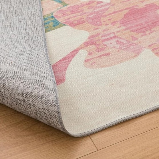 -8'x10' Floral Area Rugs Patio Waterproof Indoor/Outdoor Machine Washable Rugs，Bathroom Bedroom Camping Picnic Decor Carpet，Portable Large Outdoor Rugs for Balcony Deck Backyard (Pink, 8'x10')
