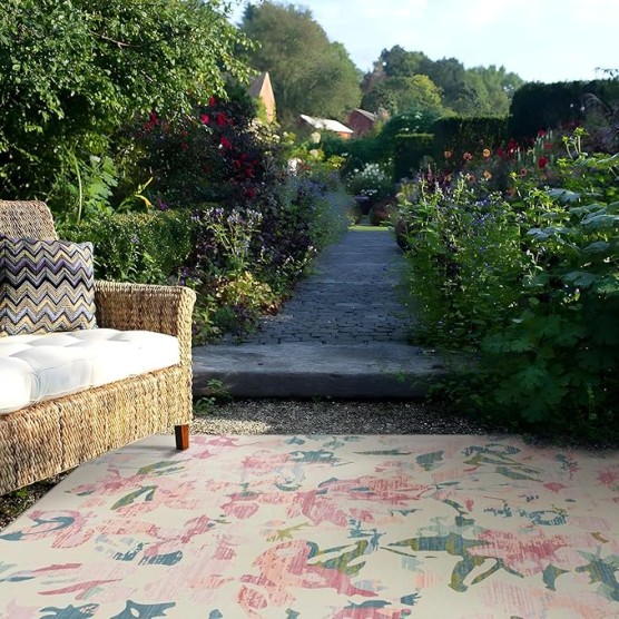 -8'x10' Floral Area Rugs Patio Waterproof Indoor/Outdoor Machine Washable Rugs，Bathroom Bedroom Camping Picnic Decor Carpet，Portable Large Outdoor Rugs for Balcony Deck Backyard (Pink, 8'x10')
