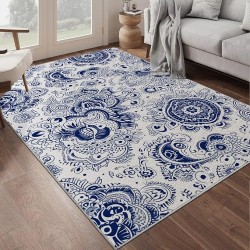 Soft Plush Fluffy Carpets 8x10 Ft Boho Oriental Geometric Floral Rugs for Bedroom Living Room, Super Soft and Comfy Carpet, Cute Carpets for Kids Nursery Boys Girls Home Gray Blue