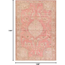, Machine Washable 9x12 Large Area Rug, Boho Pink/Beige Living Room Rug