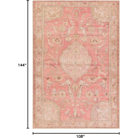 , Machine Washable 9x12 Large Area Rug, Boho Pink/Beige Living Room Rug