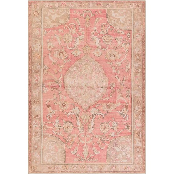 , Machine Washable 9x12 Large Area Rug, Boho Pink/Beige Living Room Rug